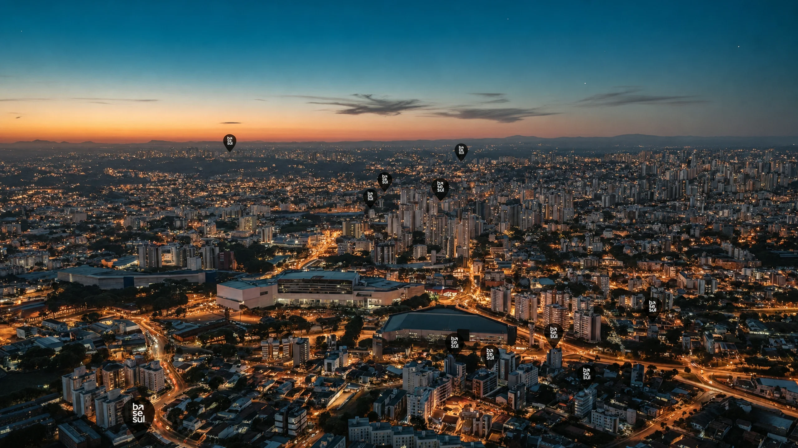Vista panorâmica de Curitiba com a presença dos empreendimentos Basesul na cidade